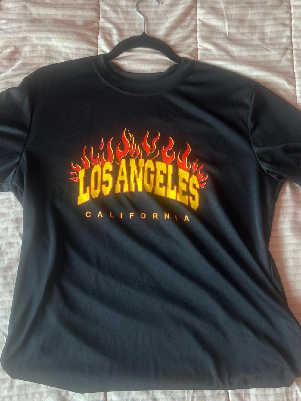 SHEIN Black Short-Sleeve Tee with Yellow & Red Flame 'Los Angeles' Graphic
